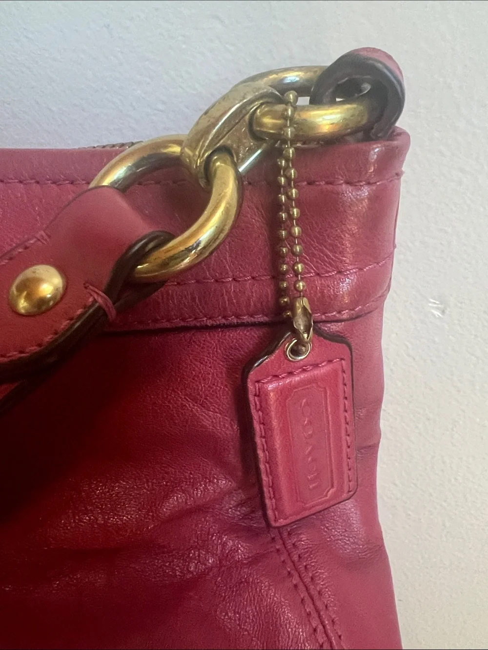 Coach Ashley vintage Leather Shoulder Bag in Deep pink Berry 2 shoulder straps
